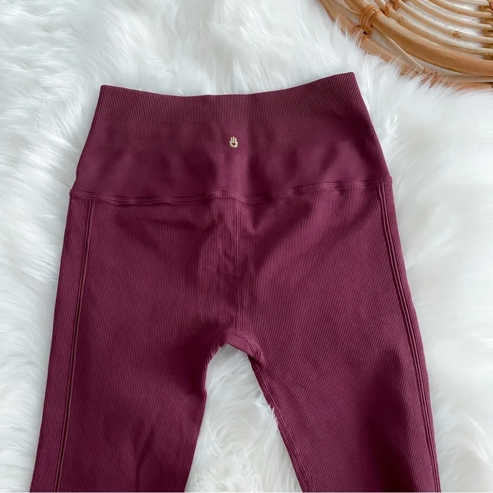 Spiritual Gangster Self Love Yoga Leggings Burgundy Maroon Cutout Rib High Rise